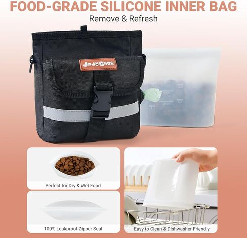 JOJOGOGO Treat Pouches for Pet Training and Walking with 4 Cup Removable Silicone Food Storage Container, Magnetic Closure Dog Treat Pouch with Training Clicker, Puppy Snack Bag with Poop Bag Holder in Saudi Arabia