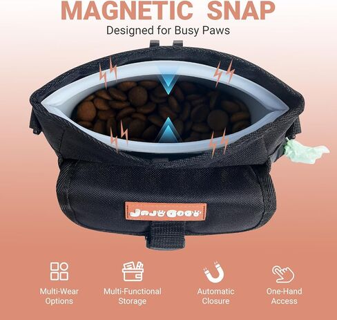 JOJOGOGO Treat Pouches for Pet Training and Walking with 4 Cup Removable Silicone Food Storage Container, Magnetic Closure Dog Treat Pouch with Training Clicker, Puppy Snack Bag with Poop Bag Holder in Saudi Arabia