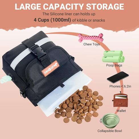 JOJOGOGO Treat Pouches for Pet Training and Walking with 4 Cup Removable Silicone Food Storage Container, Magnetic Closure Dog Treat Pouch with Training Clicker, Puppy Snack Bag with Poop Bag Holder in Saudi Arabia