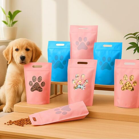 50 PCS PAW Dog Acags حقائب الهدايا مع نافذة قابلة للوقوف على أكياس سحاب البلاستي in Kuwait