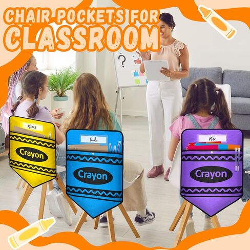 12 PCS كرسي جيوب للفصول الدراسية تعيين جيب رئاسة Crayon Chairback مع فتحة الاسم للعودة إلى المدرسة منظم الجيوب تخزين المقعد للمنزل في الفصل الدراسي in Kuwait