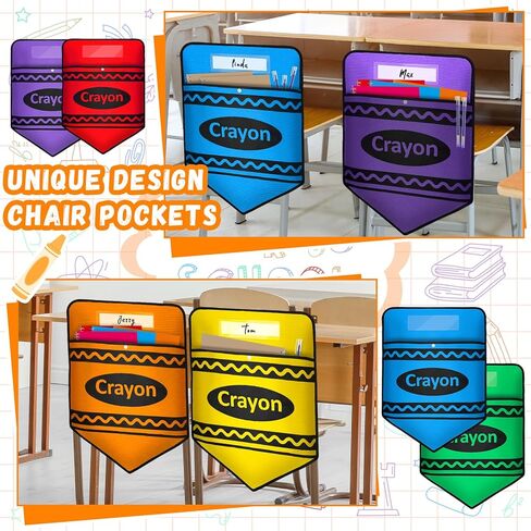 12 PCS كرسي جيوب للفصول الدراسية تعيين جيب رئاسة Crayon Chairback مع فتحة الاسم للعودة إلى المدرسة منظم الجيوب تخزين المقعد للمنزل في الفصل الدراسي in Kuwait