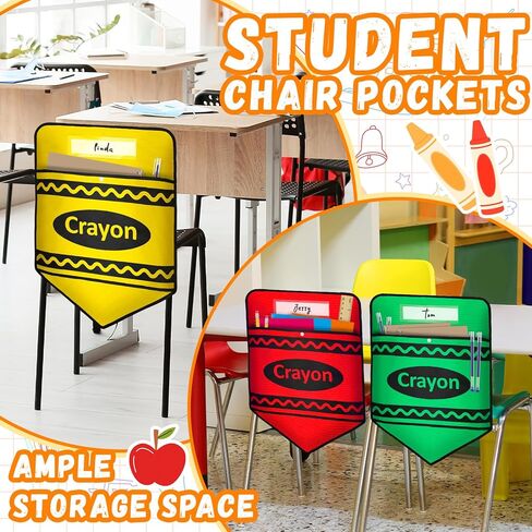 12 PCS كرسي جيوب للفصول الدراسية تعيين جيب رئاسة Crayon Chairback مع فتحة الاسم للعودة إلى المدرسة منظم الجيوب تخزين المقعد للمنزل في الفصل الدراسي in Kuwait