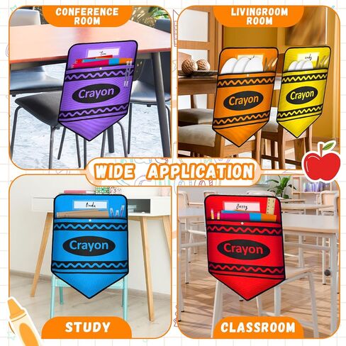 12 PCS كرسي جيوب للفصول الدراسية تعيين جيب رئاسة Crayon Chairback مع فتحة الاسم للعودة إلى المدرسة منظم الجيوب تخزين المقعد للمنزل في الفصل الدراسي in Kuwait