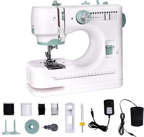 Mini Dual-Speed Sewing Machine,12 Built-in Stitches and Reverse Sewing，Foot Pedal, Dual Needle for Heavy Fabrics,Adjustable Sewing Speed，Portable & Beginner in Saudi Arabia