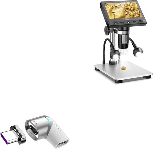 BoxWave Adapter Compatible with Elikliv EDM4 Coin Microscope (4.3 in) - MagnetoSnap PD Angle Adapter, Magnetic Charging Connector Device Saver - Metallic Silver in Saudi Arabia