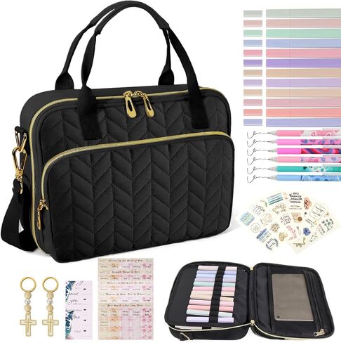 Bible Cover Case for Women, Large Qilted Bible Case with Shoulder Strap,Study Supplies and Highlighters Accessories - Perfect Christian Gift for Church, Travel (Pink,one Size) in Kuwait