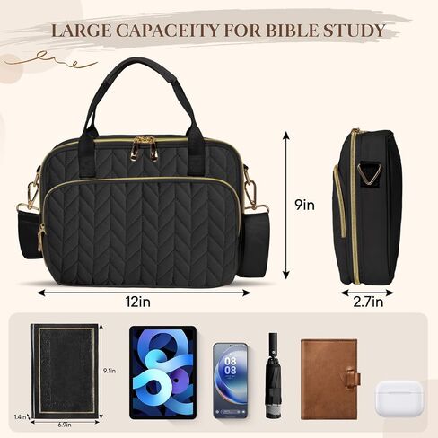 Bible Cover Case for Women, Large Qilted Bible Case with Shoulder Strap,Study Supplies and Highlighters Accessories - Perfect Christian Gift for Church, Travel (Pink,one Size) in Kuwait