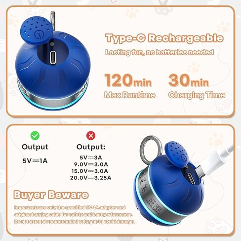 Interactive Cat Toys for Indoor Cats with 3 Mouse Tails,Electric Cat Ball Toy with Bird Chirping Sounds,Automatic Spinning Moving,300mAh Long Endurance Type-C Rechargeable,Pet Cat Supplies (Blue) in Saudi Arabia