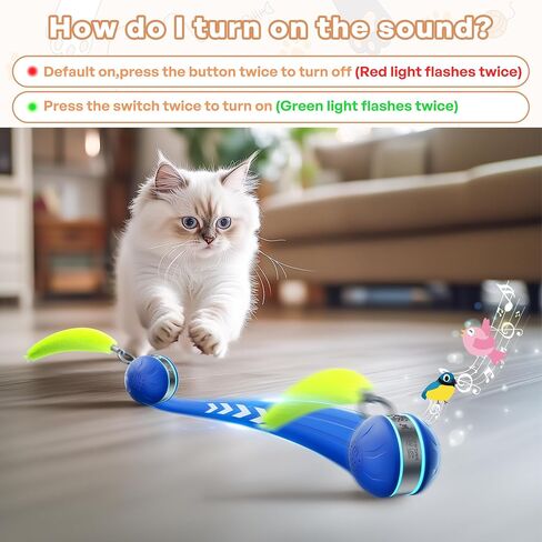 Interactive Cat Toys for Indoor Cats with 3 Mouse Tails,Electric Cat Ball Toy with Bird Chirping Sounds,Automatic Spinning Moving,300mAh Long Endurance Type-C Rechargeable,Pet Cat Supplies (Blue) in Saudi Arabia