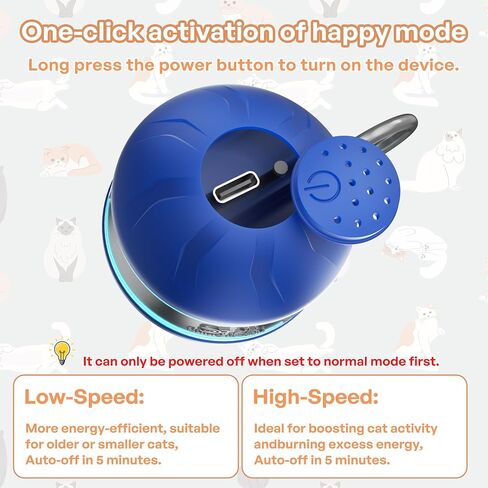 Interactive Cat Toys for Indoor Cats with 3 Mouse Tails,Electric Cat Ball Toy with Bird Chirping Sounds,Automatic Spinning Moving,300mAh Long Endurance Type-C Rechargeable,Pet Cat Supplies (Blue) in Saudi Arabia