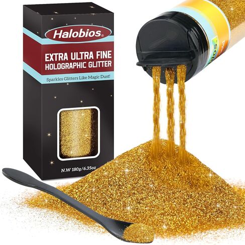 Extra Fine Glitter, Holographic Luxury Gold Glitter, 6.35oz(180g) Ultra Fine Craft Glitters, 1/128" Resin Glitter Powder for Hair Body, Nails, Arts and DIY Crafts Decoration in Kuwait
