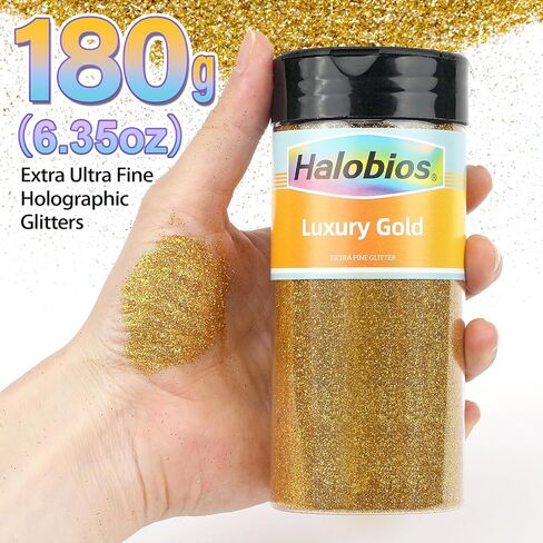 Extra Fine Glitter, Holographic Luxury Gold Glitter, 6.35oz(180g) Ultra Fine Craft Glitters, 1/128" Resin Glitter Powder for Hair Body, Nails, Arts and DIY Crafts Decoration in Kuwait