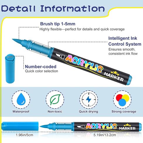48 Colors Acrylic Paint Pens Markers, No-Bleed Brush Tip Acrylic Markers with Automatic Ink Control System, for Stone, Wood, Canvas, Ceramic, Glass, Metal, Rock Painting, DIY Crafts Art Supplies Kit in Saudi Arabia