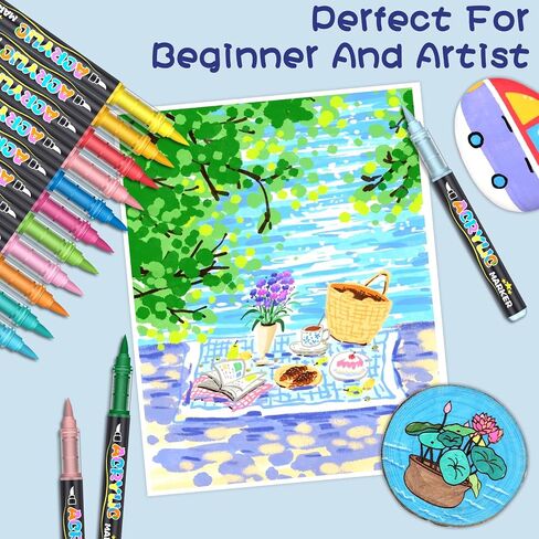 48 Colors Acrylic Paint Pens Markers, No-Bleed Brush Tip Acrylic Markers with Automatic Ink Control System, for Stone, Wood, Canvas, Ceramic, Glass, Metal, Rock Painting, DIY Crafts Art Supplies Kit in Saudi Arabia