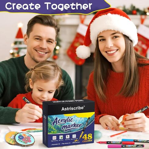 48 Colors Acrylic Paint Pens Markers, No-Bleed Brush Tip Acrylic Markers with Automatic Ink Control System, for Stone, Wood, Canvas, Ceramic, Glass, Metal, Rock Painting, DIY Crafts Art Supplies Kit in Saudi Arabia