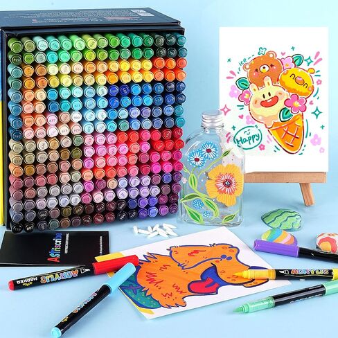 48 Colors Acrylic Paint Pens Markers, No-Bleed Brush Tip Acrylic Markers with Automatic Ink Control System, for Stone, Wood, Canvas, Ceramic, Glass, Metal, Rock Painting, DIY Crafts Art Supplies Kit in Saudi Arabia