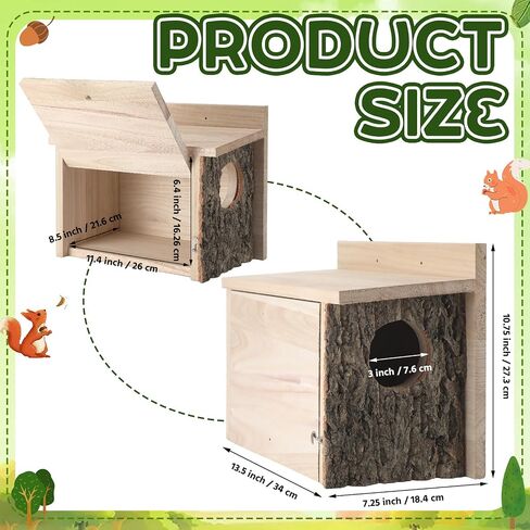 1 Pcs Squirrel Nesting Box Squirrel House for Outside Nesting Hanging Handcrafted Thick Wood Winter Chipmunk Outdoor Shelter Garden Yard Support Local Wildlife Easy to Install(Horizontal) in Saudi Arabia