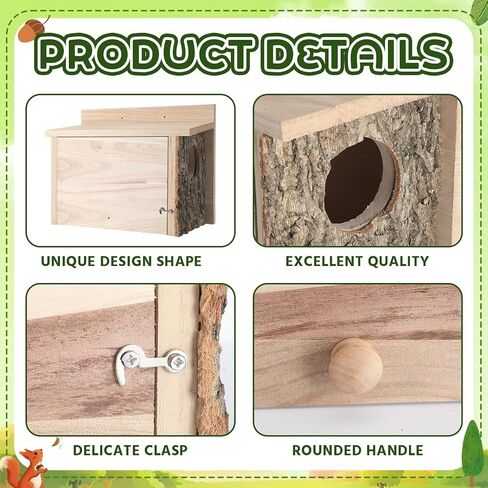 1 Pcs Squirrel Nesting Box Squirrel House for Outside Nesting Hanging Handcrafted Thick Wood Winter Chipmunk Outdoor Shelter Garden Yard Support Local Wildlife Easy to Install(Horizontal) in Saudi Arabia