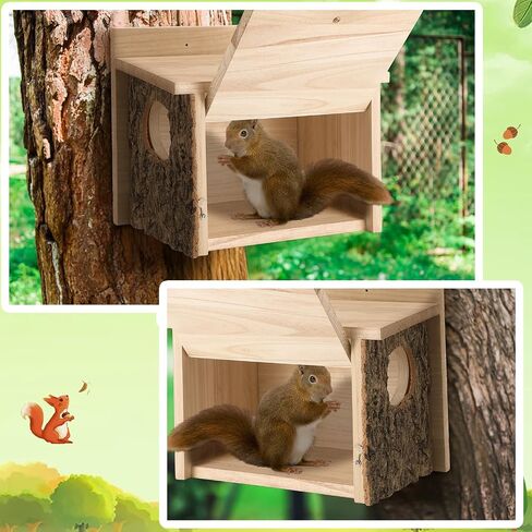 1 Pcs Squirrel Nesting Box Squirrel House for Outside Nesting Hanging Handcrafted Thick Wood Winter Chipmunk Outdoor Shelter Garden Yard Support Local Wildlife Easy to Install(Horizontal) in Saudi Arabia