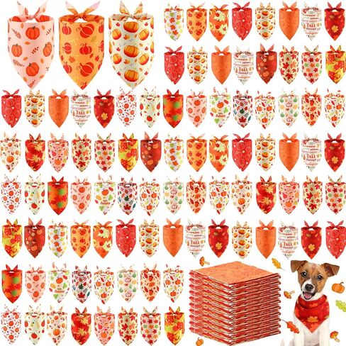 240 Pcs Fall Bandanas for Dogs Autumn with Maple Leaves Pumpkin Patterns Thanksgiving Soft Bibs Adjustable Triangle Doggie Scarf for Small Medium Large Pet Costume 25.6 x 17.7 x 17.7 Inch in Saudi Arabia