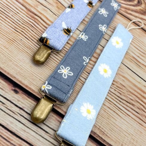 Honeybees And Daisies Pack Of 3 Fabric Pacifier Clip Holder For Infant Baby Boy And Girl, Universal Fit For Binky, Soothers And Teethers in Saudi Arabia
