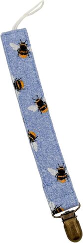 Honeybees On Blue Fabric Pacifier Clip Holder for Infant Baby Boy And Girl, Universal Fit for Binky, Soothers and Teethers in Saudi Arabia