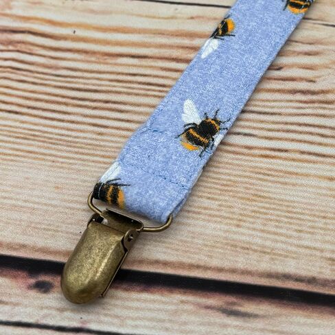Honeybees On Blue Fabric Pacifier Clip Holder for Infant Baby Boy And Girl, Universal Fit for Binky, Soothers and Teethers in Saudi Arabia