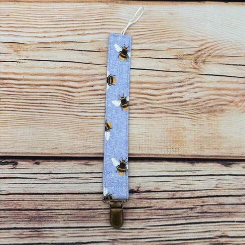Honeybees On Blue Fabric Pacifier Clip Holder for Infant Baby Boy And Girl, Universal Fit for Binky, Soothers and Teethers in Saudi Arabia