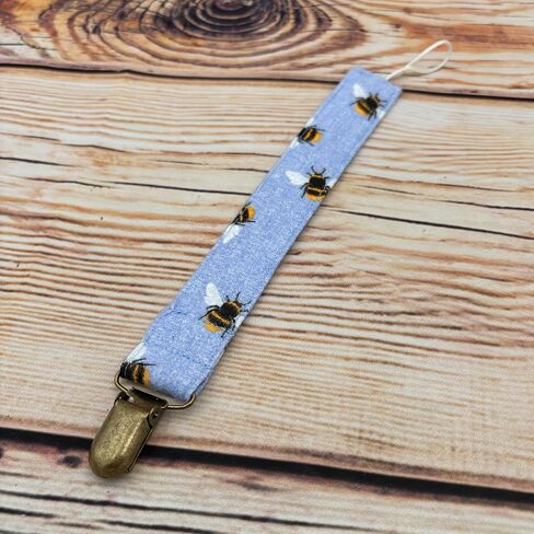 Honeybees On Blue Fabric Pacifier Clip Holder for Infant Baby Boy And Girl, Universal Fit for Binky, Soothers and Teethers in Saudi Arabia