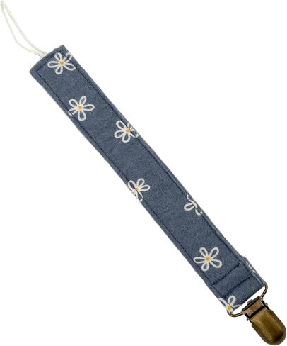 White Dainty Flowers On Blue Fabric Pacifier Clip Holder for Infant Baby Boy And Girl, Universal Fit for Binky, Soothers and Teethers in Saudi Arabia