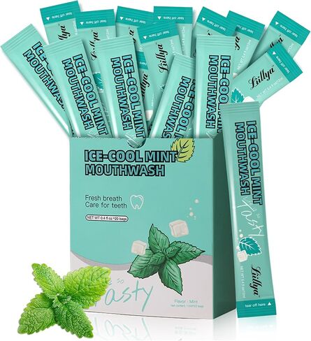 Liillya Mini Mouthwash Travel Size, Individual Non Alcohol Mouthwash On The Go Single Use Mouthwash Packets Portable for Adults Great for Work, Smokers, Hotels for Birthday Christmas 20 Single Packs in Kuwait