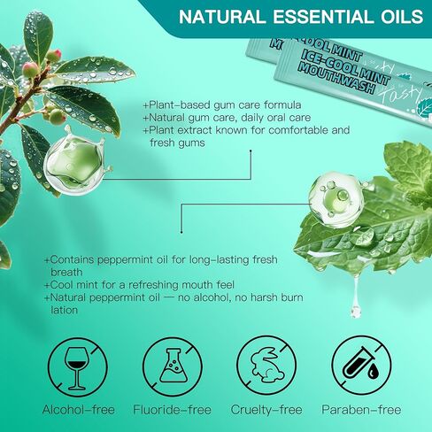 Liillya Mini Mouthwash Travel Size, Individual Non Alcohol Mouthwash On The Go Single Use Mouthwash Packets Portable for Adults Great for Work, Smokers, Hotels for Birthday Christmas 20 Single Packs in Kuwait