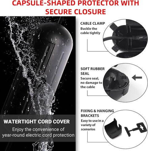 4 Pack Extension Cord Protective Cover Set (Black) | Indoor Outdoor Water-Resistant Holder for Holiday String Lights and Wires | Capsule Shaped Protector with Large Compartment in Kuwait