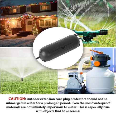 4 Pack Extension Cord Protective Cover Set (Black) | Indoor Outdoor Water-Resistant Holder for Holiday String Lights and Wires | Capsule Shaped Protector with Large Compartment in Kuwait