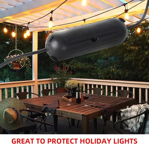4 Pack Extension Cord Protective Cover Set (Black) | Indoor Outdoor Water-Resistant Holder for Holiday String Lights and Wires | Capsule Shaped Protector with Large Compartment in Kuwait
