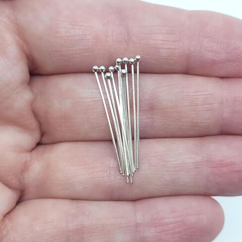 دبابيس الرأس الفضية الاسترليني (0.925) مع كرة 1.8 ملم 10pcs - 24 أو 26 دبابيس رأس المقياس - 1 أو 2 بوصة لصنع المجوهرات (2 بوصة ، مقياس 26) in Saudi Arabia