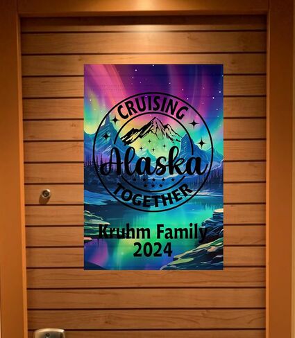personalized Alaskan cruise door decorations magnetic, large cruise ship magnet banner, cruising Alaska together, custom name flag decoration Cruise door, decor idea cruise cabin (Alaska Background 3) in Kuwait