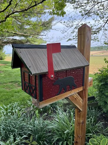 Woodland Silhouettes (Bear) by Stone Bridge | Handmade Wooden Mailbox, Bear Silhouette, Vinyl Shake Roof, Rustic Cabin Décor SB201S in Saudi Arabia