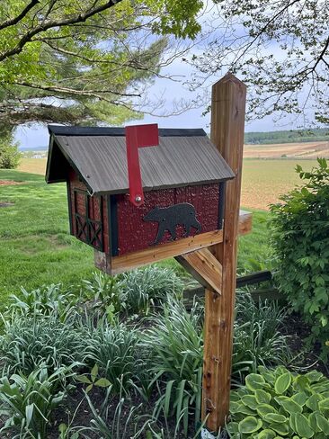 Woodland Silhouettes (Bear) by Stone Bridge | Handmade Wooden Mailbox, Bear Silhouette, Vinyl Shake Roof, Rustic Cabin Décor SB201S in Saudi Arabia