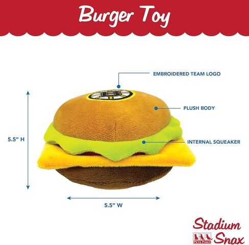 لعبة NHL Boston Bruins Cheese Burger القطيفة للكلاب والقطط التي تصدر صوت صرير - لعبة هامبرجر للوجبات الخفيفة من القطيفة للكلاب والقطط مع مصدر صرير داخلي واسم/شعار فريق الهوكي الجميل in Kuwait