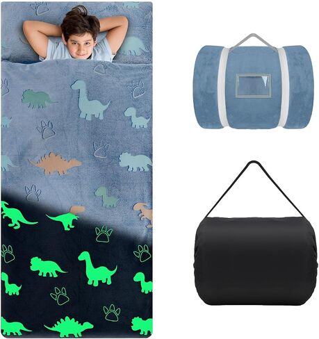 Kids Sleeping Bag Soft Plush Glowing Toddler Nap Mat with Pillow for Boys Girls Large Sleeping Mat for Daycare Preschool Kindergarten in Kuwait