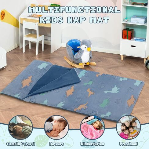 Kids Sleeping Bag Soft Plush Glowing Toddler Nap Mat with Pillow for Boys Girls Large Sleeping Mat for Daycare Preschool Kindergarten in Kuwait