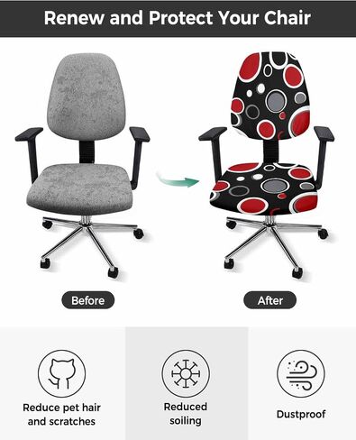 Abstract Black Office Chair Cover 2 Piece, Modern Geometric Red Grey White Circle Stretch Elastic Computer Desk Rotating Chair Seat Back Covers, Stretchable Slipcover Protectors in Kuwait