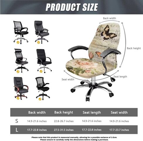 Butterfly Flower Printed 3 Pcs Office Chair Covers High Back Computer Chair Slipcovers with Armrest Covers, L in Saudi Arabia