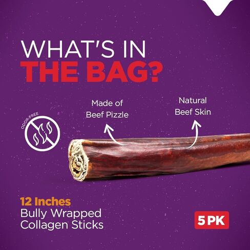 Natural Farm Bully ملفوفة العصي الكولاجين للكلاب (12 بوصة ، 5 عبوات) ، مضغ طويل الأمد مع نكهة لحم البقر والكولاجين. يدعم صحة الأسنان وتلبي الغرائز المضغ ؛ كل شيء طبيعي ولذيذ in Kuwait