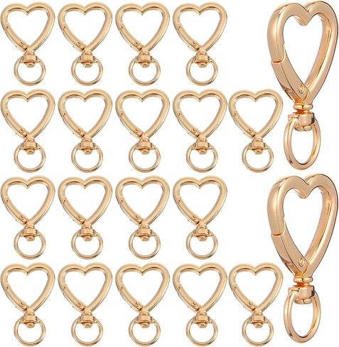 20Pcs Heart Shape Keychains Gold Metal Spring Key Chain Sturdy Heart Keychain Clip Hardware Accessories for Handbag DIY Bags Keys Rings and Card Holders Craft Making Hanging Buckle Key Ring in Saudi Arabia