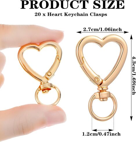 20Pcs Heart Shape Keychains Gold Metal Spring Key Chain Sturdy Heart Keychain Clip Hardware Accessories for Handbag DIY Bags Keys Rings and Card Holders Craft Making Hanging Buckle Key Ring in Saudi Arabia