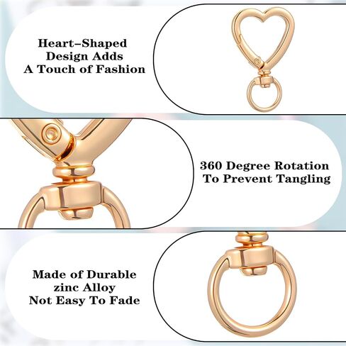 20Pcs Heart Shape Keychains Gold Metal Spring Key Chain Sturdy Heart Keychain Clip Hardware Accessories for Handbag DIY Bags Keys Rings and Card Holders Craft Making Hanging Buckle Key Ring in Saudi Arabia
