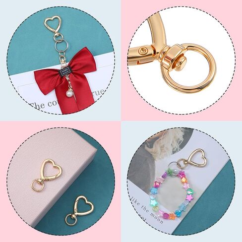 20Pcs Heart Shape Keychains Gold Metal Spring Key Chain Sturdy Heart Keychain Clip Hardware Accessories for Handbag DIY Bags Keys Rings and Card Holders Craft Making Hanging Buckle Key Ring in Saudi Arabia